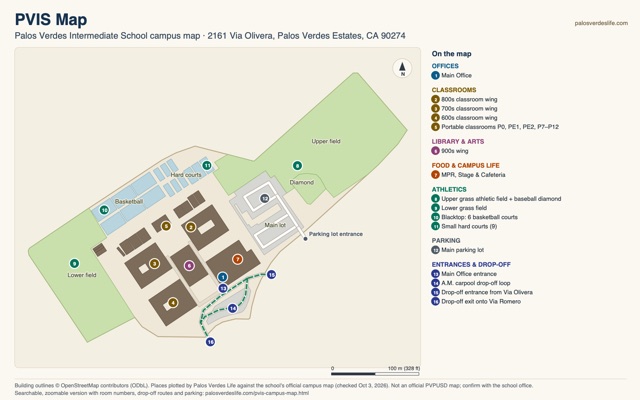 PVIS map: PV Intermediate campus map, north-up, with numbered places