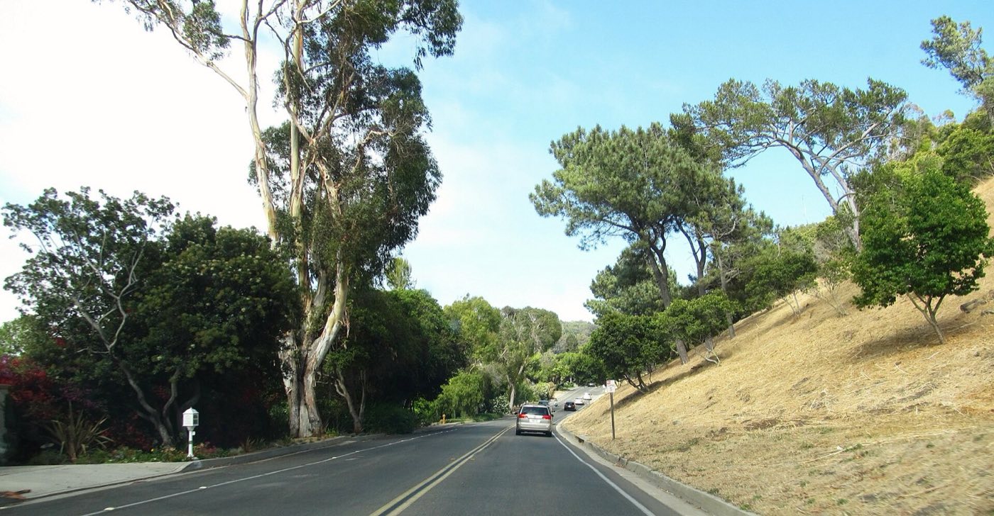 The stepped marine terraces of the Palos Verdes coastline meeting the Pacific